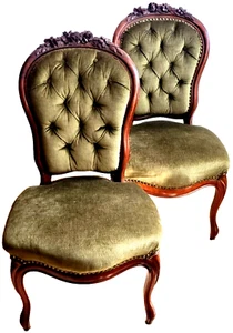 Zwei Louis Philippe Stühle 2x Stuhl Mahagoni Rosen Samt grün Raute 2 von 4 (ABP) - Bild 1 von 12