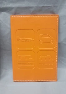 Genuine Leather Passport Cover Wallet Holder plane train ship car orange # 4496 - Picture 1 of 10