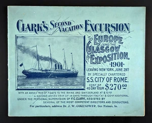 Anchor Line SS Ciudad de Roma Clark's 2ª Excursión Europa Glasgow Exposición 1901 - Imagen 1 de 11