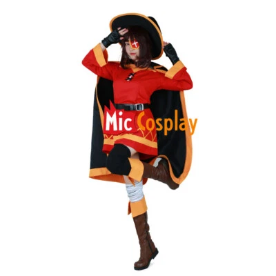 Женский Megumin косплей костюм плащ красный платье полный комплект со шляпой и глаз нашивка - Изображение 1 из 4