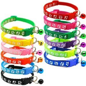 Cat Collar Cute Paw Print Adjustable Bell Pet Small Dog Kitten Puppy Colourful - Picture 1 of 18