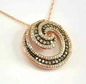 2Ct Round Cut Lab Created Chocolate Diamond Chain Pendant 14K Rose Gold Plated - Picture 1 of 2