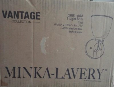 Luz de tocador Minka-Lavery Kaitlen 5,5" 1 luz negra carbón con pantalla de vidrio grabado Foto 1 de 4