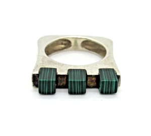 Mega Designer Ring 925 Silver Malachite Triplet Bauhaus Art Studio Work RG52 - Picture 1 of 5
