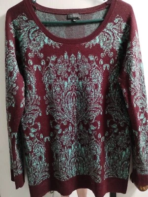 Suéter Pullover Grande The Limited Mezcla Lana Merino Borgoña y Verde Azulado Cuello en V (131 Foto 1 de 4