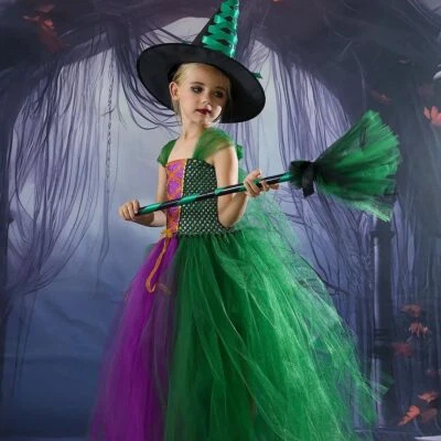 Niños Niñas Hocus Pocus Winifred Sanderson Vestido de Malla Halloween Conjunto Completo Foto 1 de 4