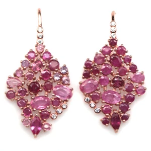 925 Sterling Silver Pink Ruby & Cubic Zirconia Earrings Mother's Day - Picture 1 of 4