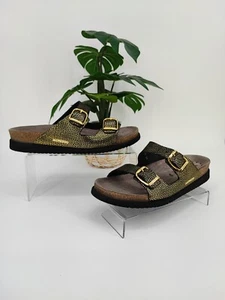 Mephisto Women's Black Gold Leather Slide Sandals Shoes Size 40EU 8.5US - Picture 1 of 8