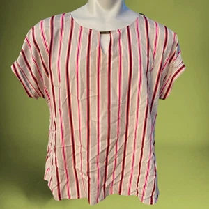 Calvin Klein Blouse Women's XL Flowy Business Preppy Pinstripe Teacher Disco - Picture 1 of 8