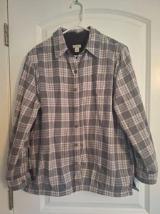 L L Bean Fleeced Lined Gray Plaid Button Up Womens Medium - Picture 1 of 5
