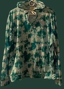 Felpa donna con cappuccio taglie forti 2XL verde tie-dye nuova con etichetta coulisse - Foto 1 di 1