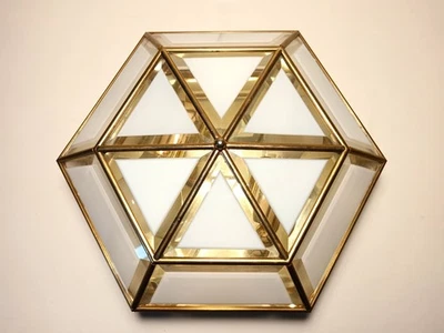 Lámpara de techo Art Deco, cristal de Murano, hexagonal, latón chapado en oro, empotrada Foto 1 de 4