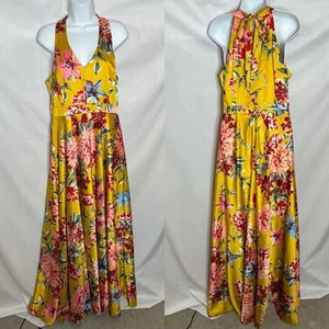 Nicole Miller Yellow Floral Maxi Dress size 10 EUC Luxury Satin Evening Gown - Picture 1 of 6