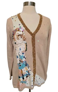Storybook Knits Cardigan Sweater Gustav Klimt The Kiss Size Large Sequin Vintage - Picture 1 of 7