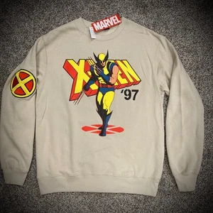 new X-MEN 97 WOLVERINE CREW SWEATSHIRT Front&Back beige 90s retro MENS ADULT MED - Picture 1 of 5