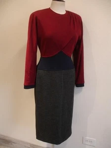 Women's 12 Vtg 1980's Miss O Oscar De La Renta Dress Long Sleeve USA Made Sheath - Picture 1 of 16