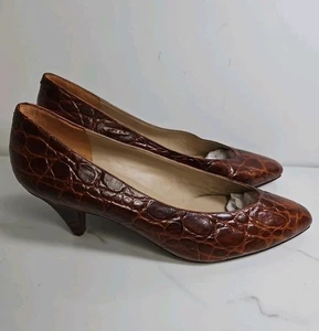 Amalfi Vintage Brown Leather 3" Heels Pump Slip-On Shoes 9C Made In Italy - Picture 1 of 8