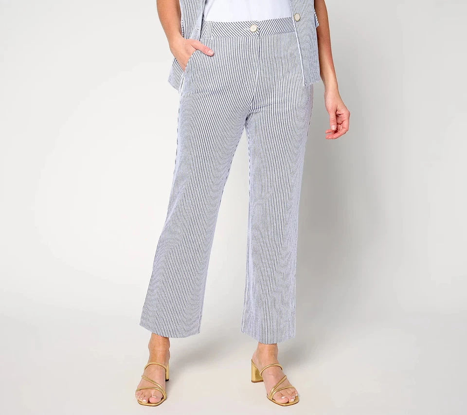 Isaac Mizrahi Knit Seersucker Ankle Pants-Black-Petite Small A691998 NEW - Image 1 of 1