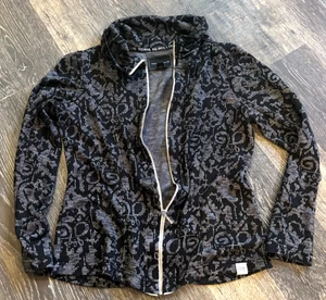 Chaqueta Tonia Debellis Patrón Abstracto Cremallera Negra Blanca Damas S - Imagen 1 de 4