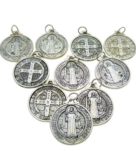 CB Set of 10 St Benedict Medals 7/8 Inch Metal Saint Pendant Bulk Lot - Picture 1 of 1
