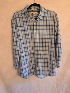 Mizzen+Main Performance Uomo L Blu Plaid Manica Lunga Bottoni Senza Rughe - Foto 1 di 8
