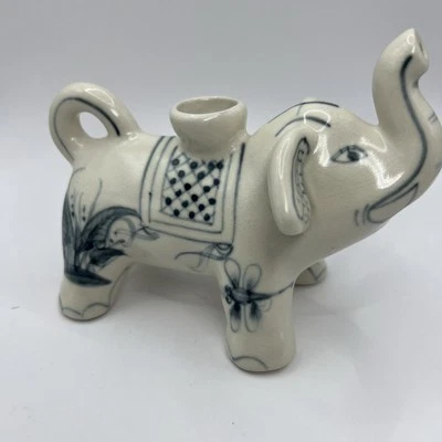 Estatuilla decorativa quemador de incienso elefante blanco azul porcelana de cerámica artística Foto 1 de 4