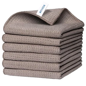 Brown Waffle Microfiber Cloths 6 Pack Quick Drying Absorbent Kitchen Towels - Picture 1 of 8