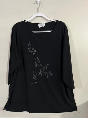 JENNIFER MOORE TALLA 3X (SE AJUSTA COMO 2X) NEGRO/BLANCO FLORAL MUJER MANGA 3/4 TÚNICA Foto 1 de 4