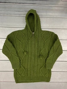 Minga Imports Grobstrickpullover mit Zopfmuster und Kapuze Damen Large Aran-Stil 100 % Wolle - Bild 1 von 10