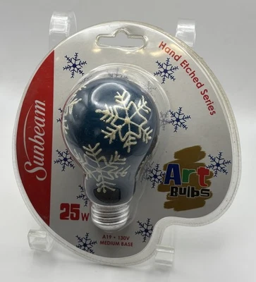 Sunbeam Art Bulb 25w Hand Painted Design Snowflake Blue Medium Base 2002 New - Image 1 of 4