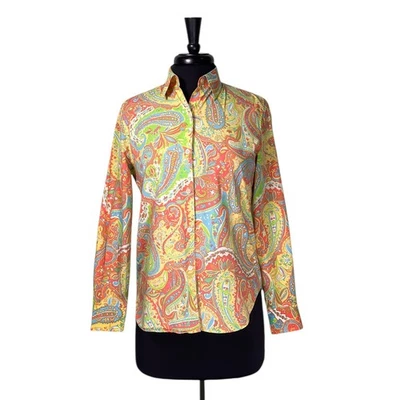 Ralph Lauren Women's Button Up Shirt Paisley Colorful Preppy Vintage Blouse S - Image 1 of 4
