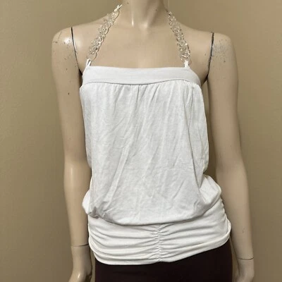 Women’s White Viscose Casual Summer Stretch Tied Plastic One Size Blouse Top - Image 1 of 4