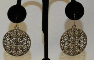 VINTAGE COOLE BAUMELNDE RUNDE GOLDFARBENE BERNSTEIN STRASS FISCH HAKEN OHRRINGE - Bild 1 von 5