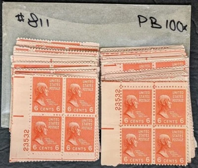 EDW1949SELL : USA 1938 Scott #811. 100 Plate Blocks. All appear Very Fine, MNH - Image 1 of 2