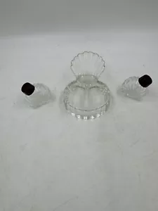 Vintage Clear Glass Fantail Sea Shell Salt and Pepper Shaker with Tray ART DECO - Picture 1 of 11