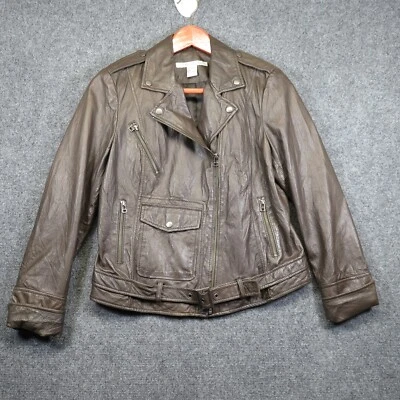 Chaqueta de motociclista Rezrekshn de cuero genuino para mujer grande marrón de Esther Chen Foto 1 de 4