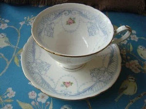 Antique Foley ~ Shelley Roses and Denim Lace 8436 Pattern Cup and Saucer ~ EUC - Picture 1 of 10