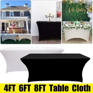 4/6/8FT Rectangular Spandex Stretch Tight Fit Table Cover Trestle Tablecloth - Picture 1 of 23