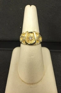 Beautiful 14k Yellow Gold Ladies Horseshoe Diamond Ring - Picture 1 of 6