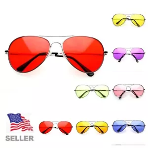 Klassisch cooles Design silbernes Metallgestell Pilotenbrille Rave Party Farben Gläser - Bild 1 von 14