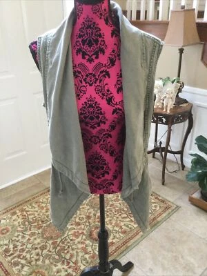 Kenneth Cole Reaction Mujer Grande Anorak Chaleco Utilitario Frente Abierto Caqui Verde Foto 1 de 4