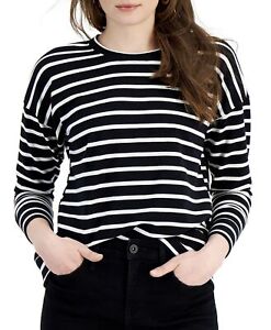 Style & Co Women's Size XXL Black Striped Classic Crew Sweatshirt