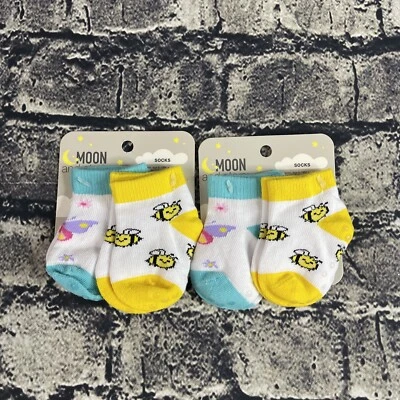 Moon & Stars 6-18 Months Baby Non Slip Grip Socks Shoe Size 0-5 Bees Butterflies - Image 1 of 4