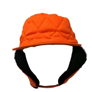Unbranded Quilted Trapper Hat Orange XL Faux Fur Lined Ear Flap - Picture 1 of 11