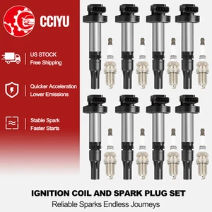 CCIYU 8 Ignition Coil + 8 Spark Plug For 2003-2006 Jaguar XK8 XKR S-Type 4.2L V8 - Picture 1 of 8