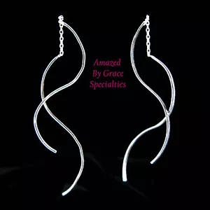 "Fili auricolari curvi ""Doppio pendente"" in SOLIDO Argento Sterling 925 - Nuovi!" - Foto 1 di 4