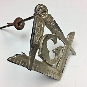 Vintage VTG Antique Freemason Masonic Lodge Metal Door Emblem Square Compass - Picture 1 of 6