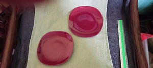 "Vintage Meakin 2 burgunderfarbene Dessertteller ""Südsee" - Bild 1 von 3