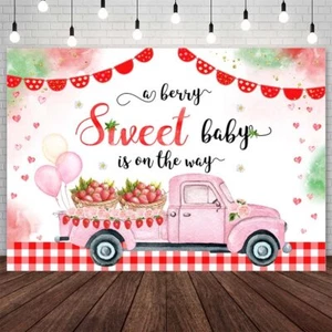 8x6ft Strawberry Baby Shower Backdrop for Girl A Berry Sweet Baby is On The W... - Picture 1 of 6
