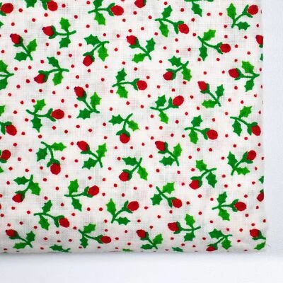 Tela acolchada de algodón vintage rosebuds rojos puntos BTHY rojo verde flores florales Foto 1 de 3